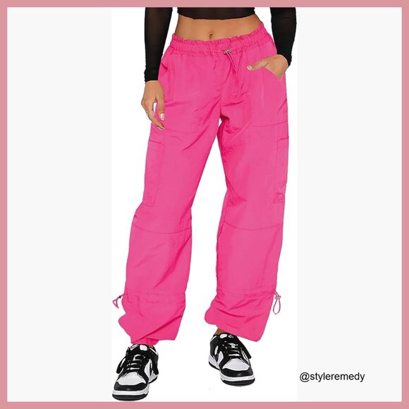 100% Nylon Non-Stretch Cargo Pants with Adjustable Drawstring and Pockets